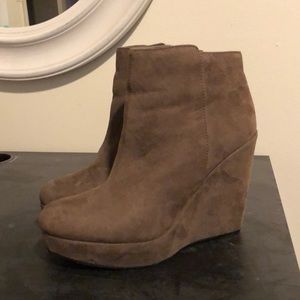 Brown wedge booties